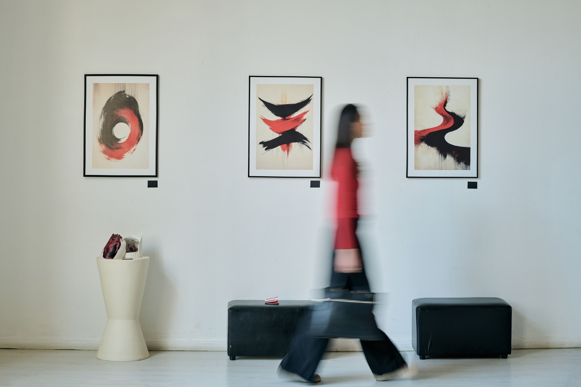 Viewing Modern Art in Gallery With Blurred Movement