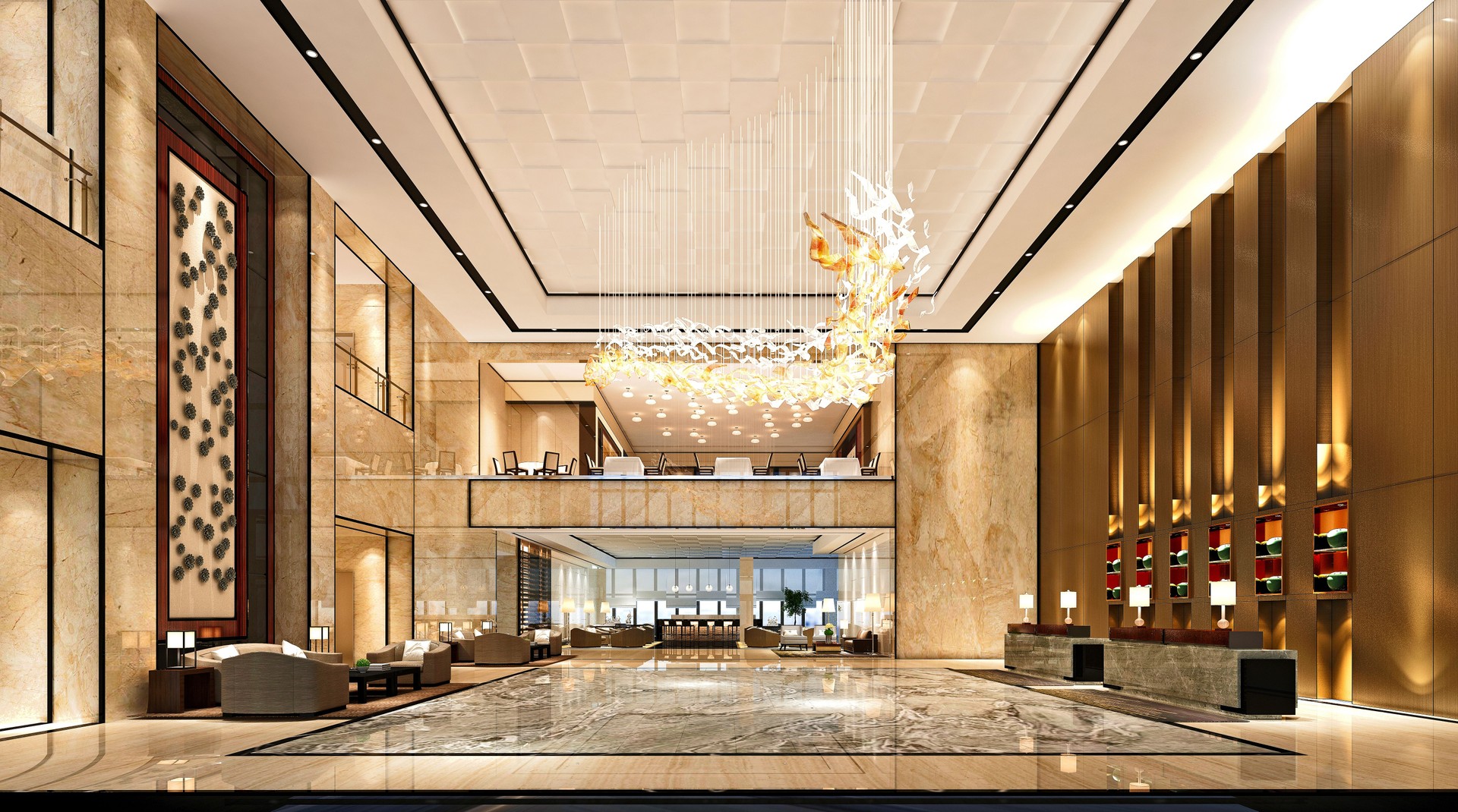 3d render of luxury hotel reception hall